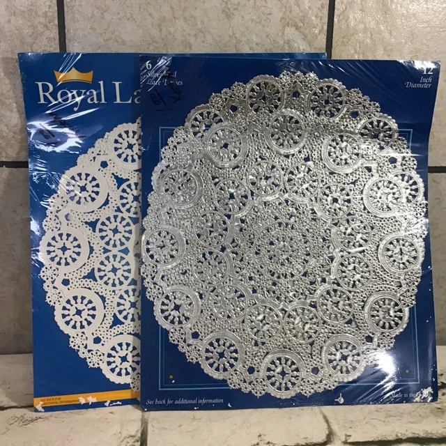 Royal Lace Medallion Lace Doilies Silver White 12” Diameter NIP NOS NEW
