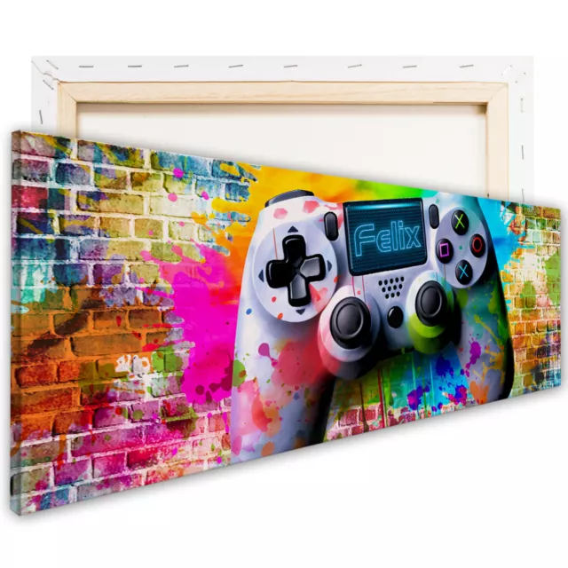 vz123blau Leinwandbild Gamer Bild mit Namen Deko Gaming Bilder Jugendzimmer