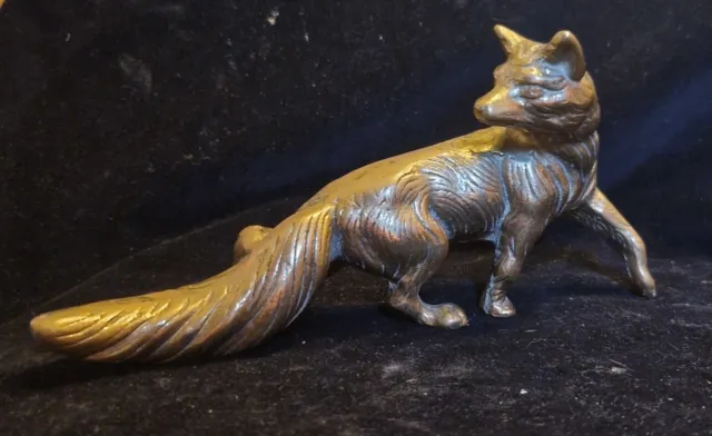 Vintage Large Heavy Brass Fox Figurine.