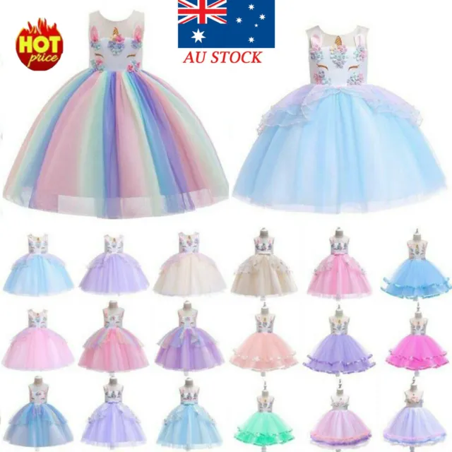 Kid Girl Flower Unicorn Princess Tutu Tulle Dress Birthday Evening Party Dresses