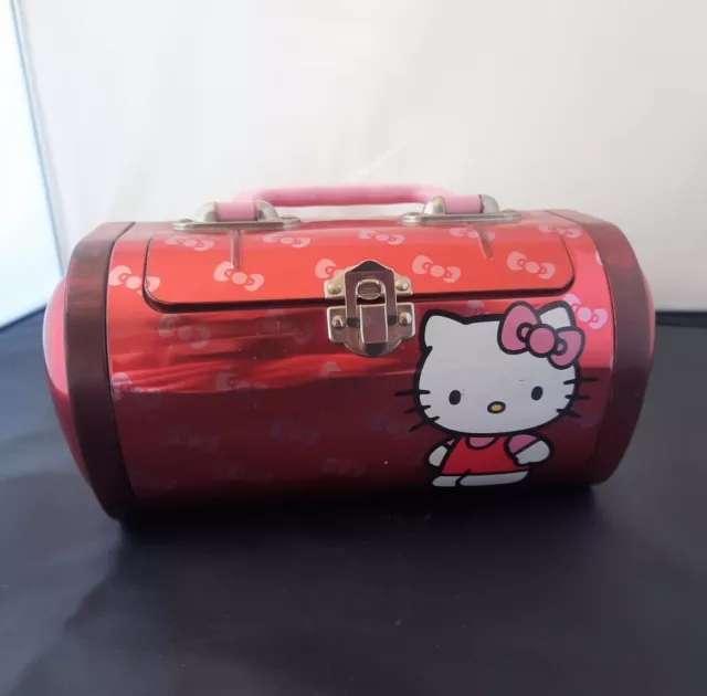 Sanrio Hello Kitty Metal Carry Storage Tin Case Red Vintage Collectible Rare