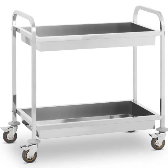 Chariot De Service Desserte Pro Cuisine Table Mobile Roulante Acier Inox 2 Cuves