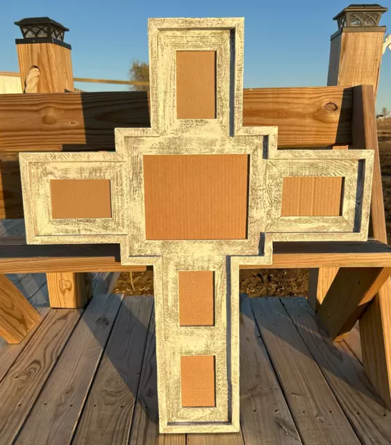 CROSS rustic barn WHITE washed picture frame distressed wood weathered beach