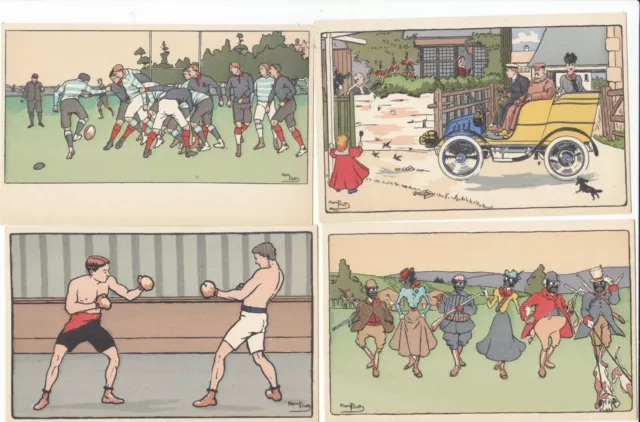 318    Illustrateur Art Nouveau Vie Sportive Harry Eliott 10 Cp Rugby Boxe