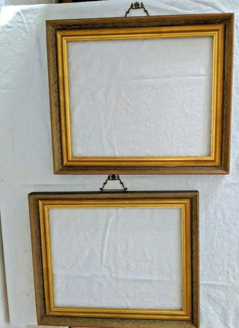 PR VTG WOOD w/ GOLD GILT BORDER & ORNATE CUT BRASS HANGERS FRAMES FIT 15" x 12"