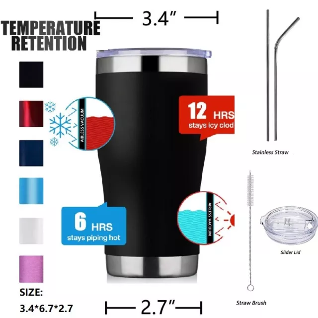 20oz Vacuum Insulated Tumbler Stainless Steel  With Lid 2 Straw Coffee Cup Mug