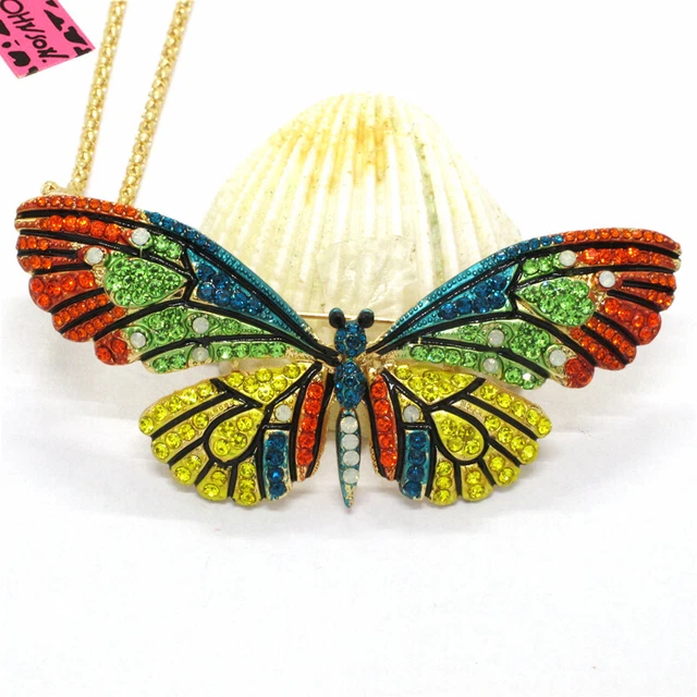 New Cute Bling Mix Color Butterfly Crystal Pendant Fashion Women Chain Necklace