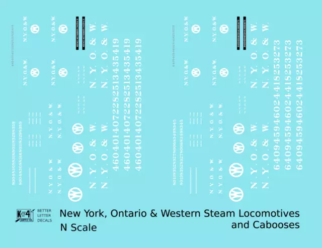 K4 N Scale Decals New York, Ontario & Western Steam Locomotive  Caboose NYOW