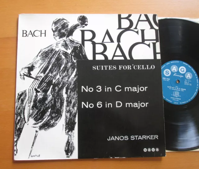 XID 5161 Janos Starker Bach Suites For Cello Nos. 3 & 6 Saga Mono EXCELLENT