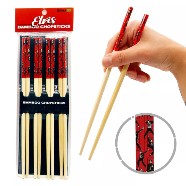 GAMAGO Elvis Bamboo Chopsticks Set – 4 Pair of Adorably Cute Reusable Chop-Stick