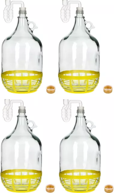 4x 5L Flasche +Gummistopfen + Gärröhrchen Gärballon Set Weinballon Gärbehelter