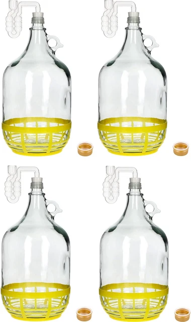 4x 5L Flasche +Gummistopfen + Gärröhrchen Gärballon Set Weinballon Gärbehelter