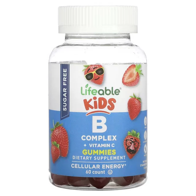 LIFEABLE, KIDS B Complex + Vitamin C, SugarFree,Strawberry, 60 Gummies