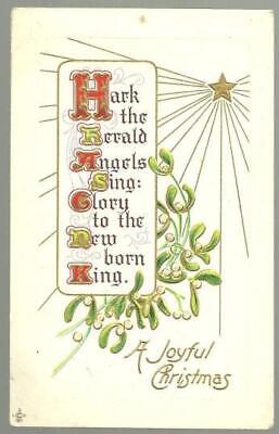 Joyful Christmas Hark the Herald Angels Sing Carol Vintage Holiday Postcard