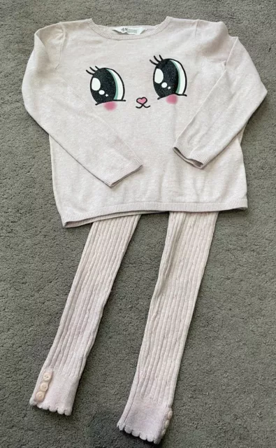 Cute Girls H&M Pink Jumper & Legging Bottoms Size 4-5 / 4-6 Years Old RRP £24.99
