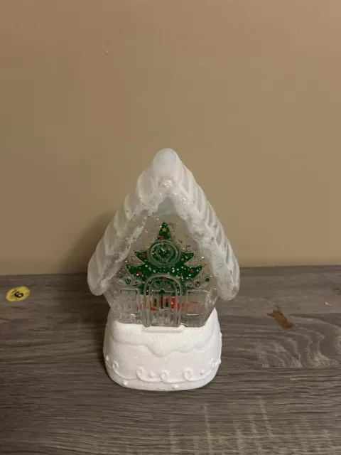 HALLMARK Snow Globe MAGIC Lighted Color Changing Gingerbread House w/ Tree Works