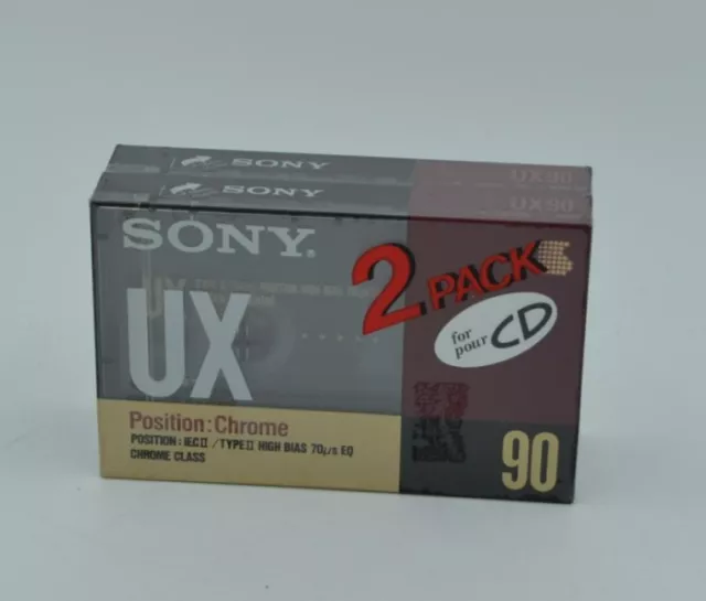  2  SONY UX90, TYPE II ( CHROME CLASS ), Audio Cassette . Neuf sous blister