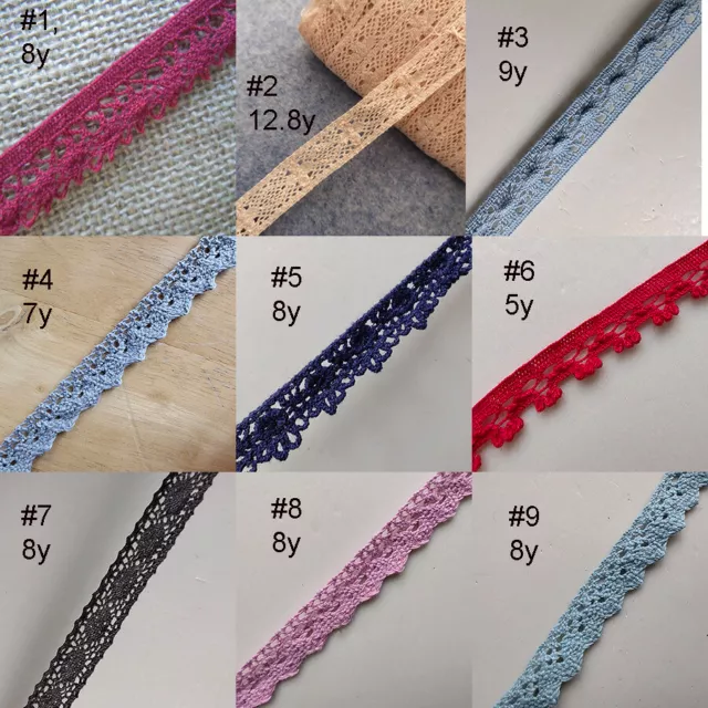 5-12 Yards 0.75" Wide Vintage Cotton Crochet Trims Lace Red,Grey,Blue,Pink zhm7
