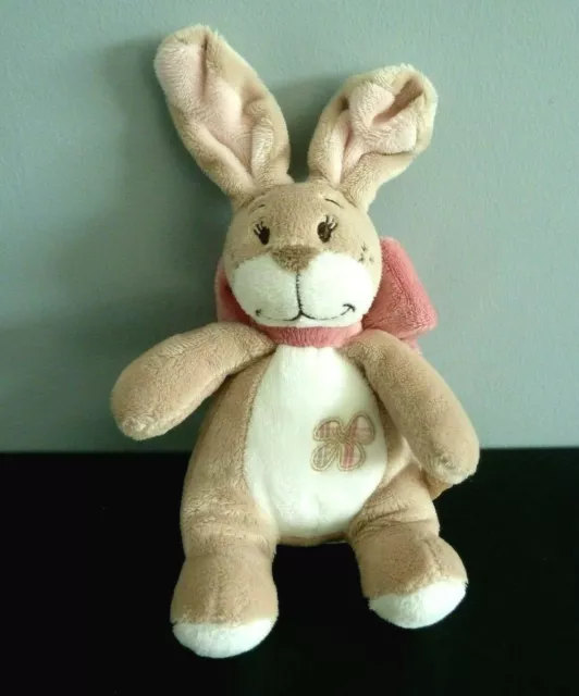 G1/1 - DOUDOU PELUCHE NOUKIE'S LAPIN BLANC BEIGE NOEUD FLEUR ROSE 21c NEUF*