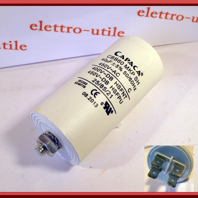 Condensatore da 8 UF f icrofarad per otori elettrici con cavi