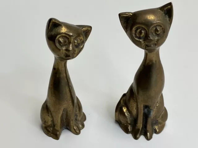 Vintage Mid Century Modern MCM Solid Brass Pair of Siamese Cat Figurine Statues