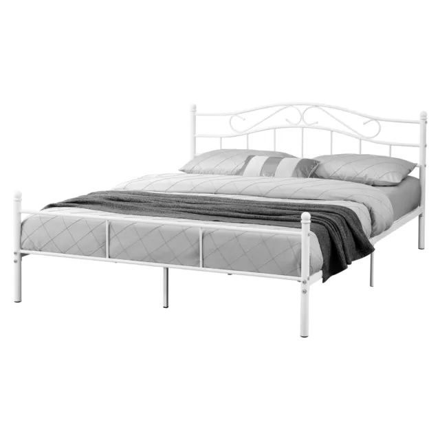 [en.casa]® Cama doble de metal 160x200cm blanca estructura + somier armazón