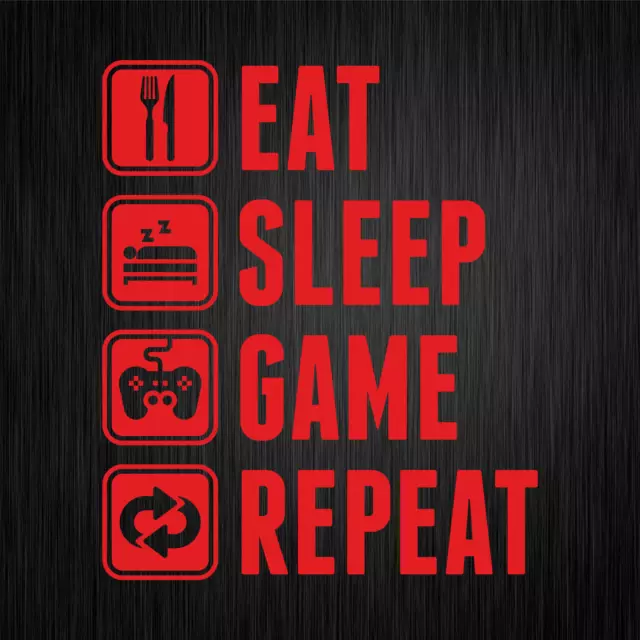 EAT SLEEP GAME REPEAT Gamer Zocker Fun Rosso Auto Vinile Decal Sticker Adesivo
