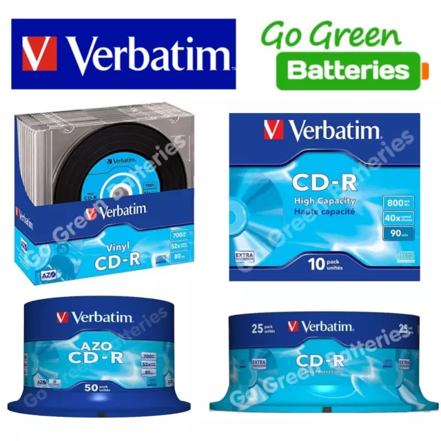 Verbatim CD-R Blank Recordable Discs 80 90 min 700MB 52-40x Speed 10/25/50 Discs