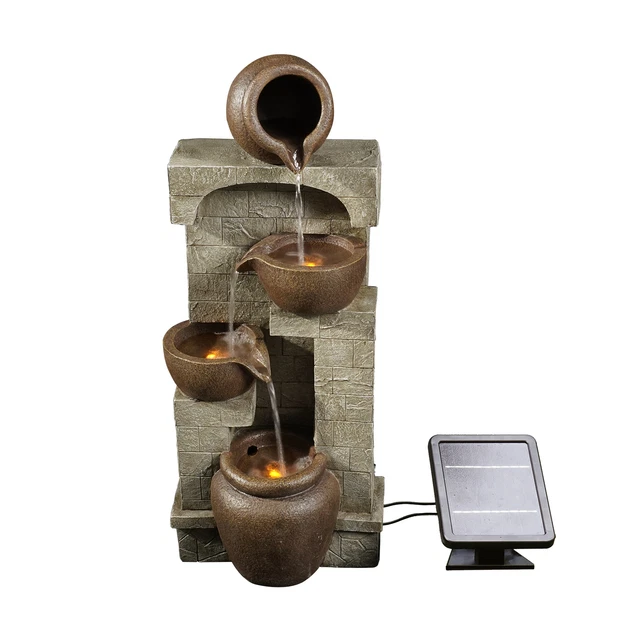 Teamson Home Outdoor Solar-Powered 4-Tier Stone-Look Fountain w/ LED Lights