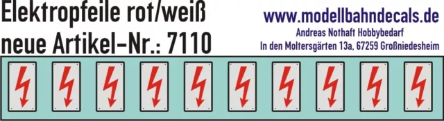 10 H0 Elektropfeile 2,5 x 1,4 mm - rot auf weißem Schild, Decals, 087-7110