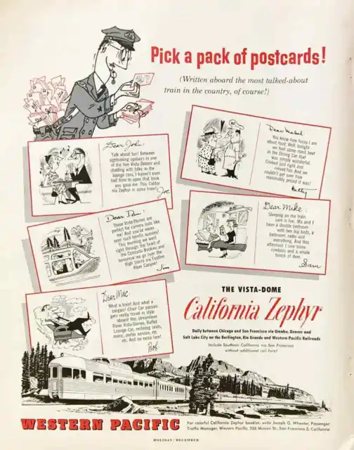 1953 Western Pacific Railroad PRINT AD The Vista-Dome California Zephyr
