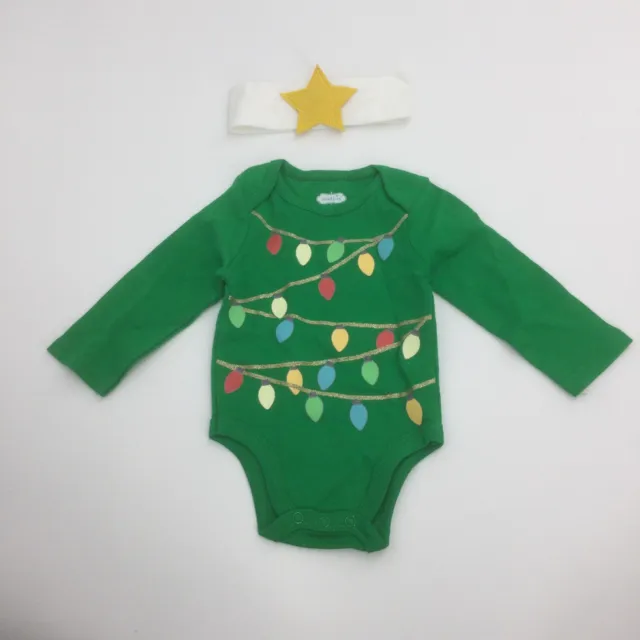 Mud Pie Green Christmas Set Baby Girl Size 0-6 Months Tree Holiday Lights Photos