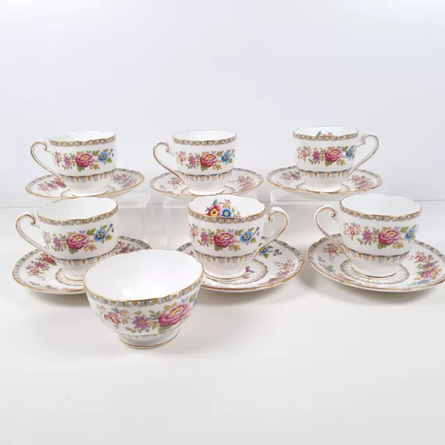 Royal Grafton Malvern 6 Small Footed Cups & Saucers Sugar Bowl Floral Bone China