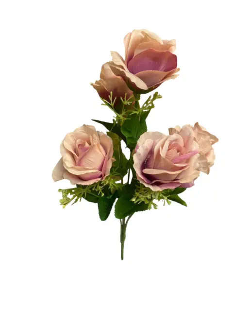5 Heads Stems Artificial silk Flowers open Rose Bunch Wedding Home Grave Outdoor