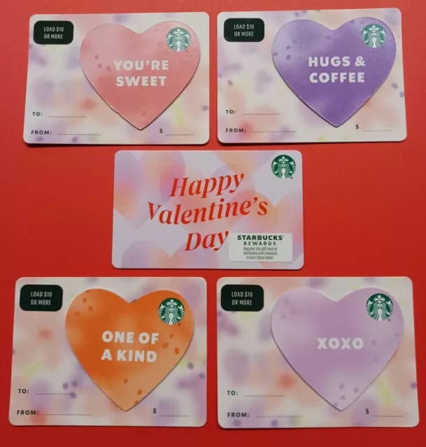Starbucks Cards 2024" 5 Happy Valentine's Cards" Brand New  ❤️ Great Price