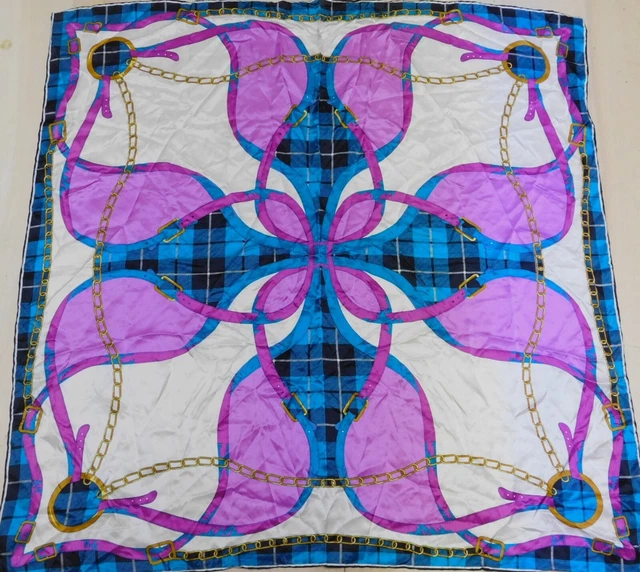 Foulard Vintage Femme 100% Soie Pure - 84x88 Cm - Multicolore - Années 80