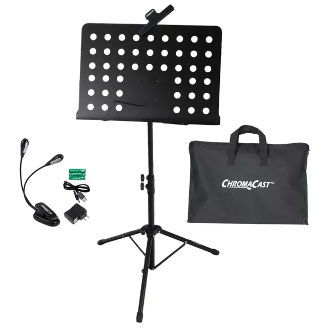 ChromaCast Pro Series Music Stand w Carry Bag, Music Sheet Clip & Clip On Light