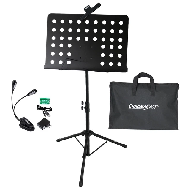 ChromaCast Pro Series Music Stand w Carry Bag, Music Sheet Clip & Clip On Light ChromaCast Pro Series Music Stand w Carry Bag, Music Sheet Clip & Clip On Light