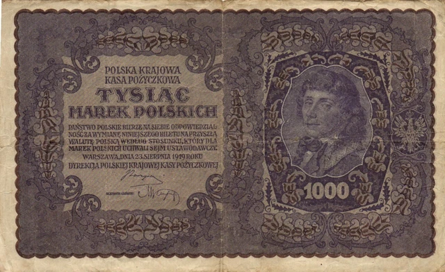 Poland P.29b  1000 Marka Polska II Serja J 1919 VG