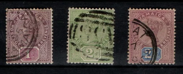 Jamaica 1889 1891 Queen Victoria 1d, 2d, 2½d set Wmk CA SG27-29 Used