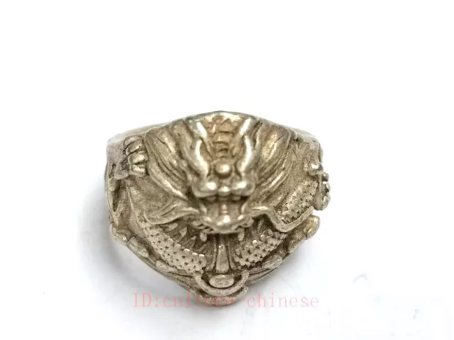 Chinese Tibet Silver Carving Dragon Statue Ring Decoration Gift Old Collection