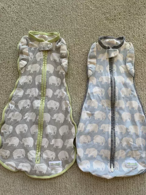 Woombie Convertible  Sleep Sack x2  Blue Elephant/ Gray Elephant 0-3M   5-13 lbs