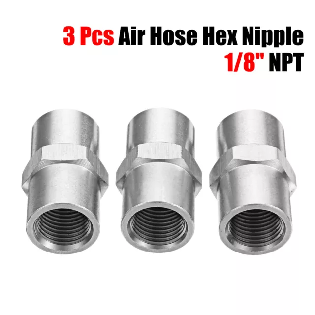 3PCS Air Hose Pipe Hex Nipple 1/8" NPT Female Fitting Adapter Connector Coupler