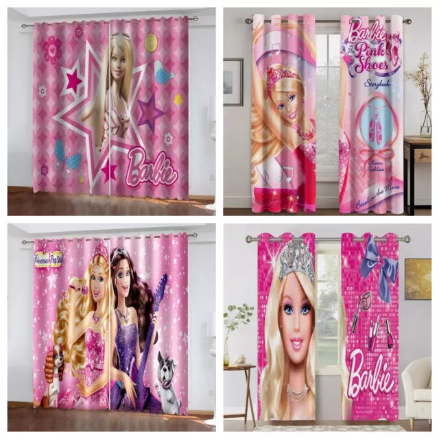 Bedroom Blackout Curtains Girls 3D Barbie Princess Curtains Ring Top Eyelet Gift