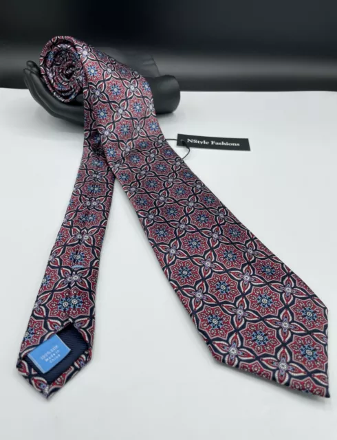 COUNTESS MARA Men's 100% Silk Tie ~ Floral Pattern ~ Red ~ Designer!