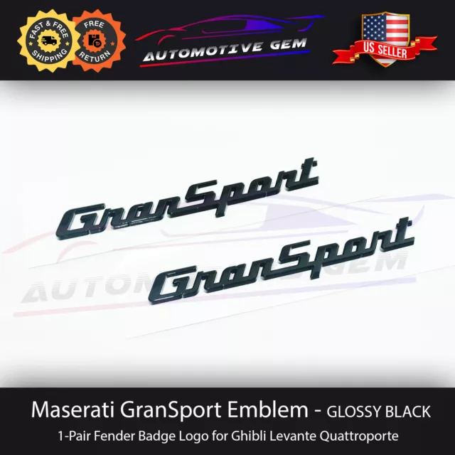 Maserati GranSport Emblem Gloss Black Fender Letter Badge Logo OEM Quattroporte