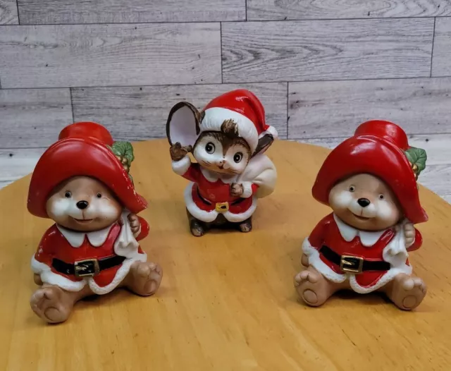 Vintage Homco Christmas Bear And Mouse Figurines Decor Christmas Santa Suits