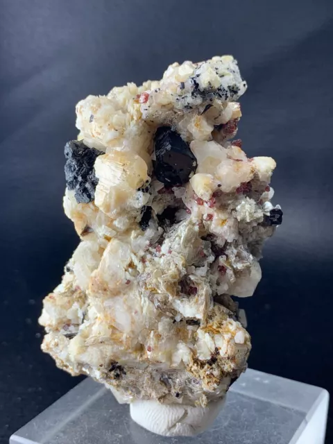 Granate Spessartine con turmalina mica y albita 654CT espécimen mineral de Pak. 3