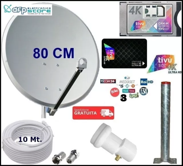 Kit Antenna Satellitare Parabola 80Cm Con Cam Tivusat 4k Con Scheda Inclusa