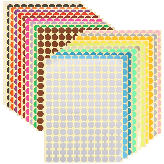 20 Sheets of Round Dot Stickers Bright Color Circle Labels Classification